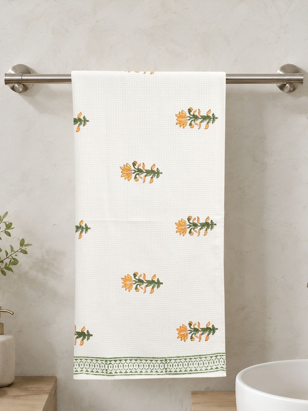 Sunlit Bloom Waffle Cotton Towel