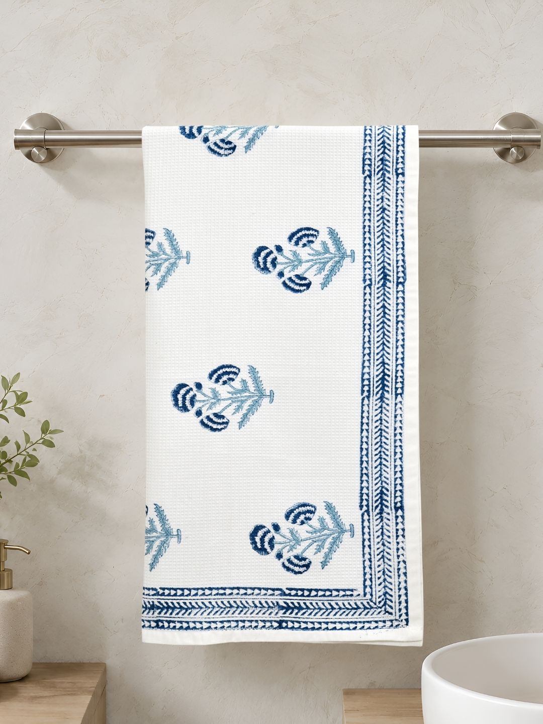 Indigo Botanical Waffle Cotton Towel