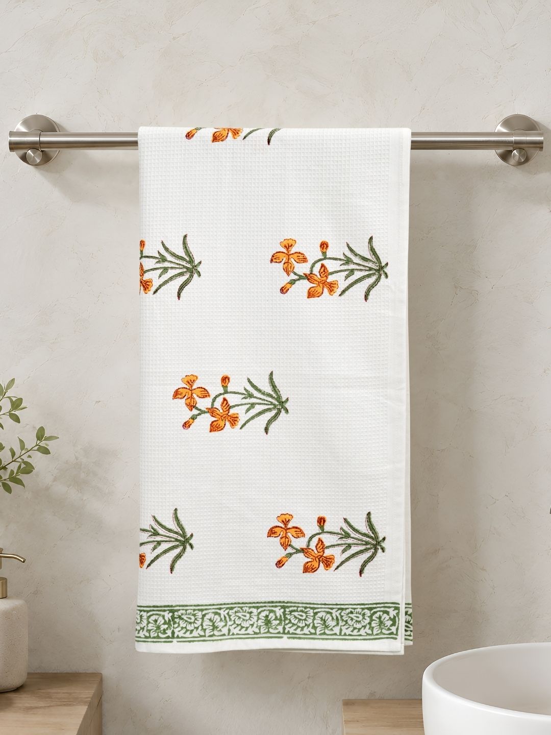 Orange Lily Waffle Cotton Towel