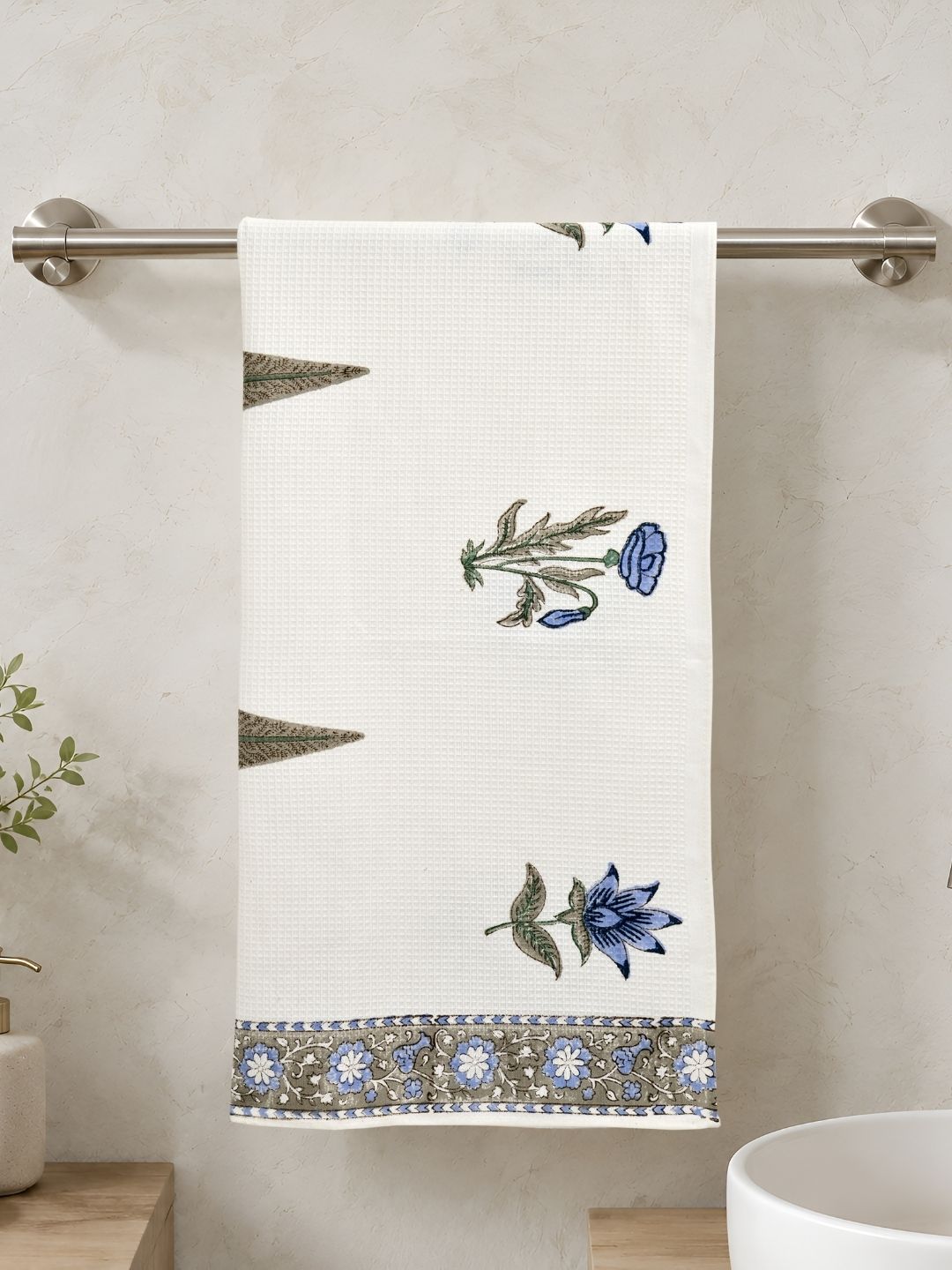 Indigo Bloom Waffle Cotton Towel