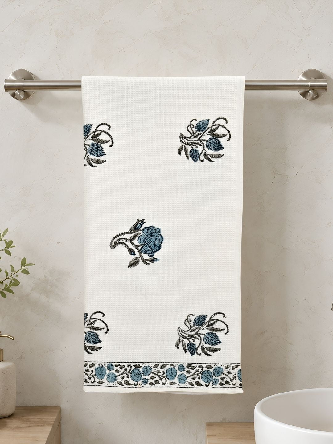Indigo Rose Waffle Cotton Towel