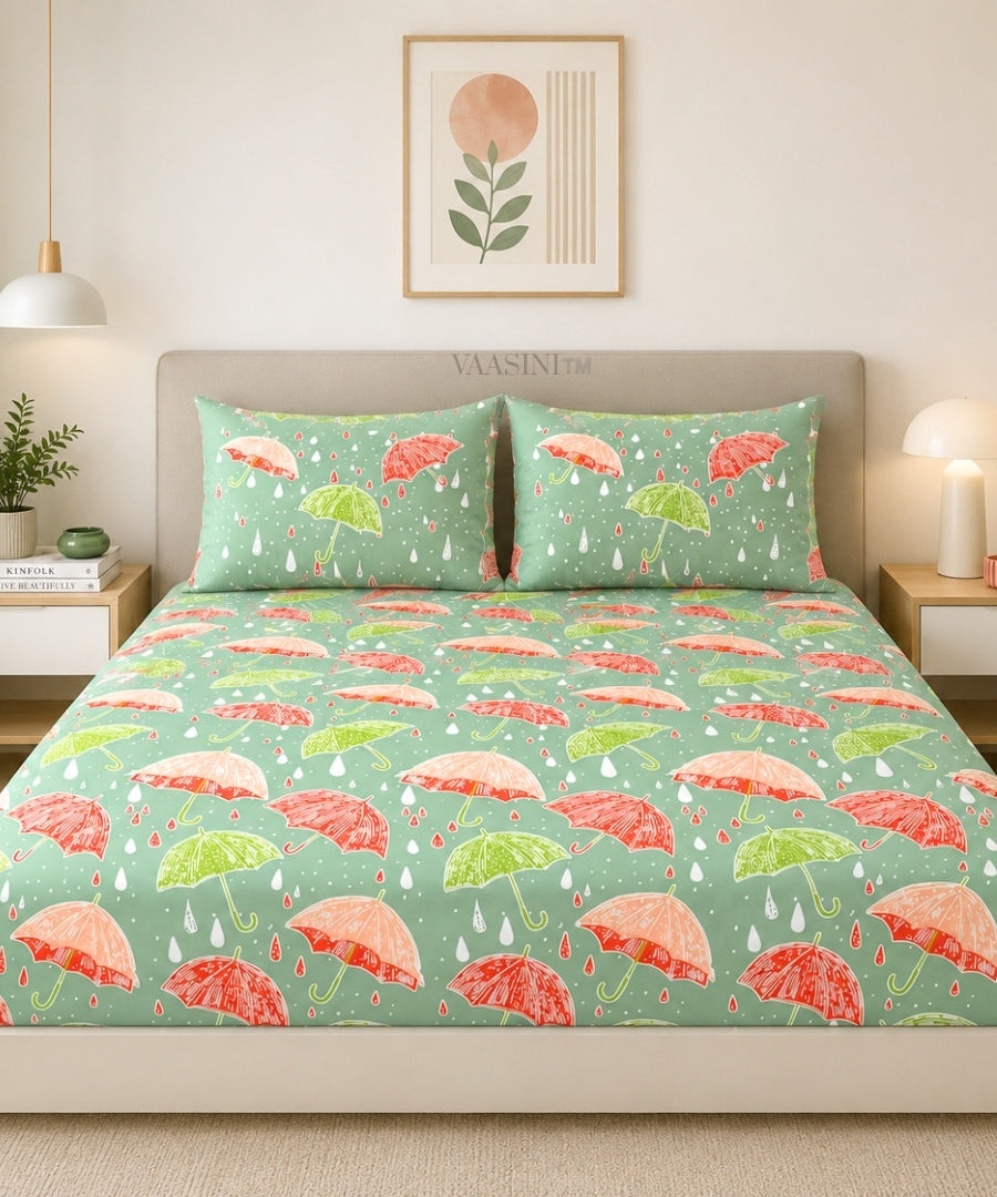 Monsoon Magic Umbrella Mint Green Bedsheet