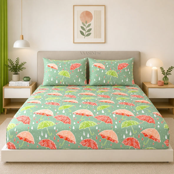 Monsoon Magic Umbrella Mint Green Bedsheet