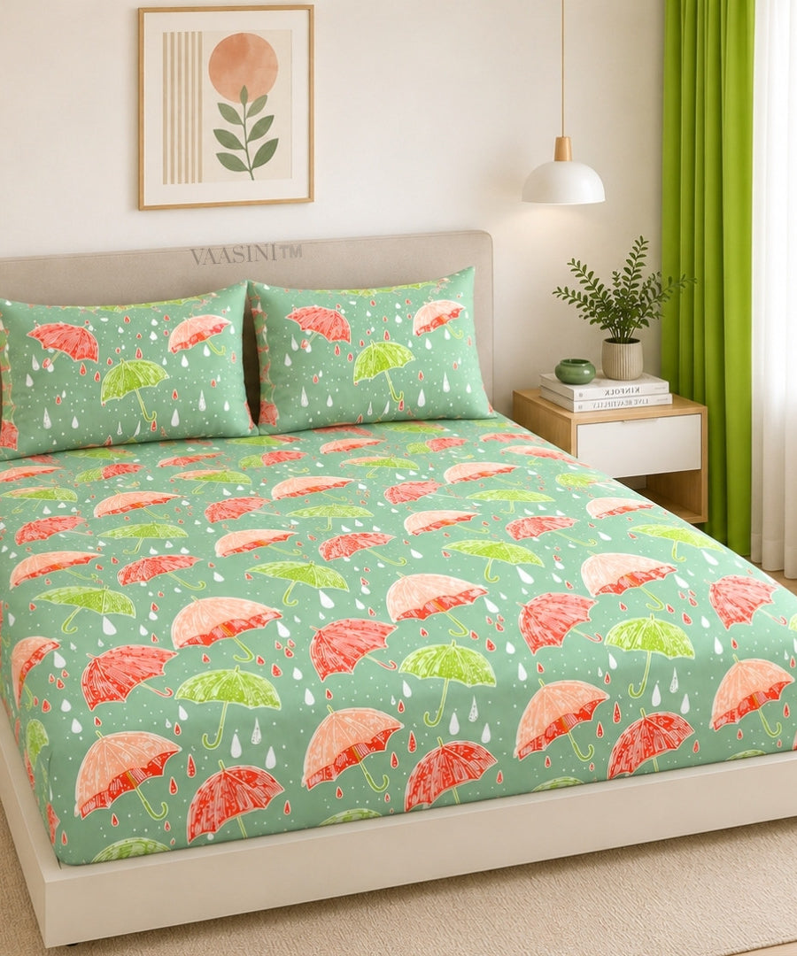 Monsoon Magic Umbrella Mint Green Bedsheet