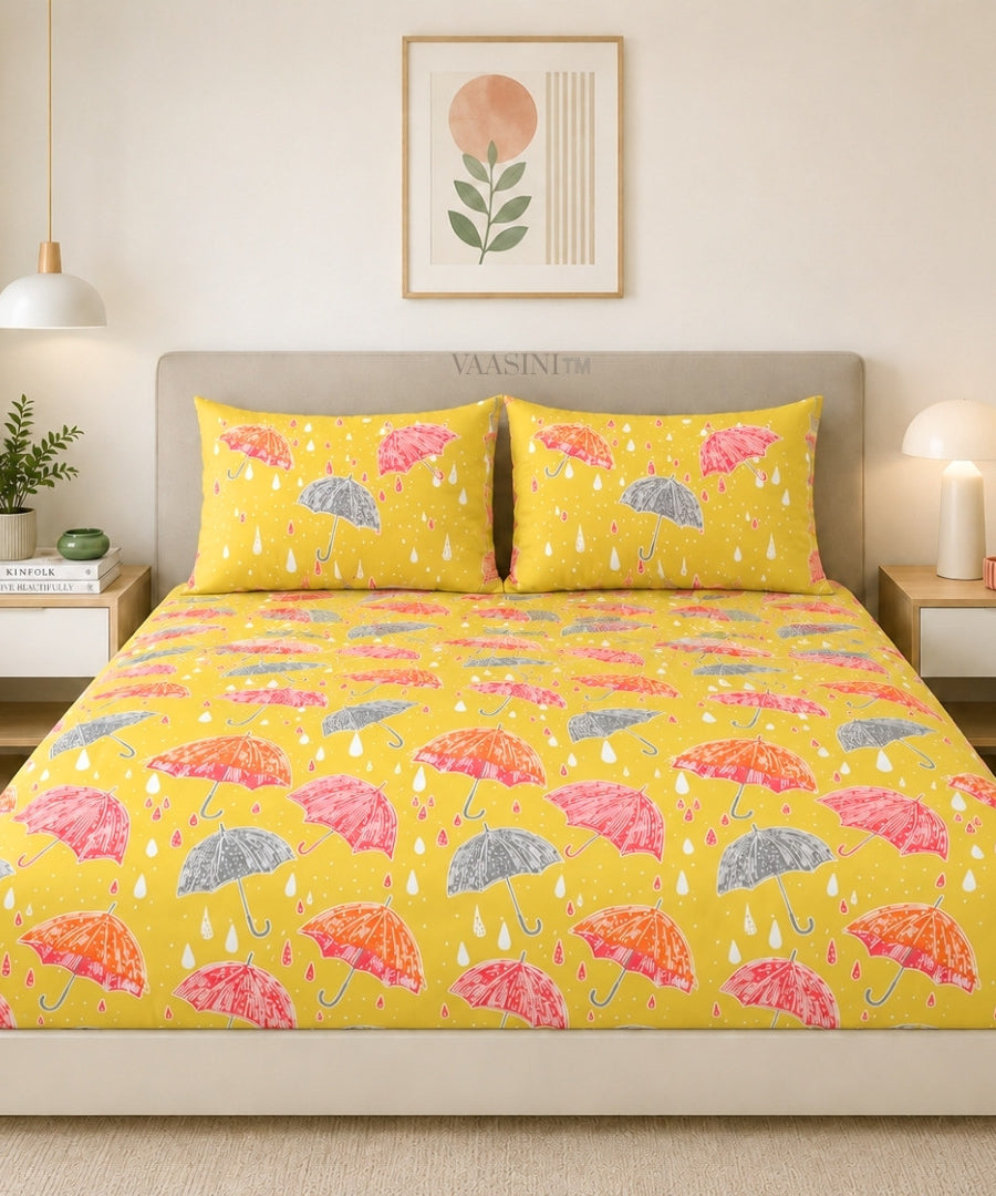 Monsoon Magic Umbrella Sunshine Yellow Bedsheet