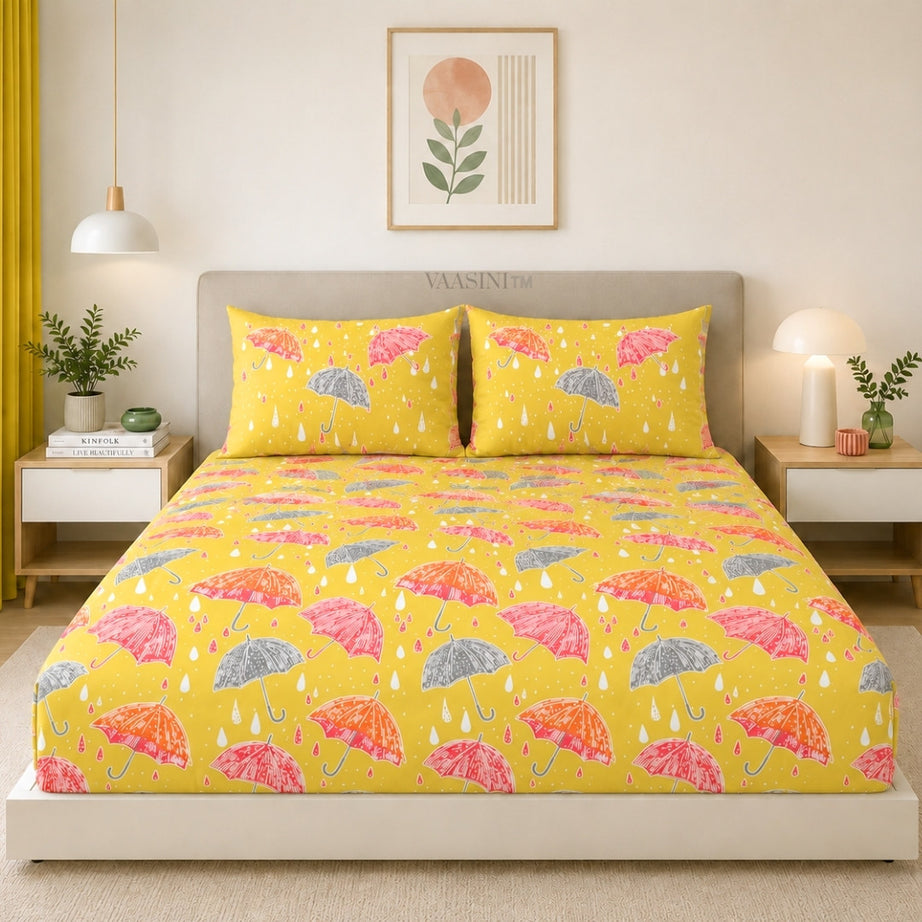 Monsoon Magic Umbrella Sunshine Yellow Bedsheet