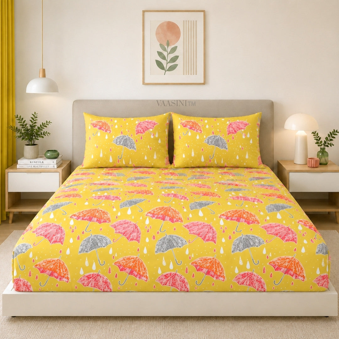 Monsoon Magic Umbrella Sunshine Yellow Bedsheet
