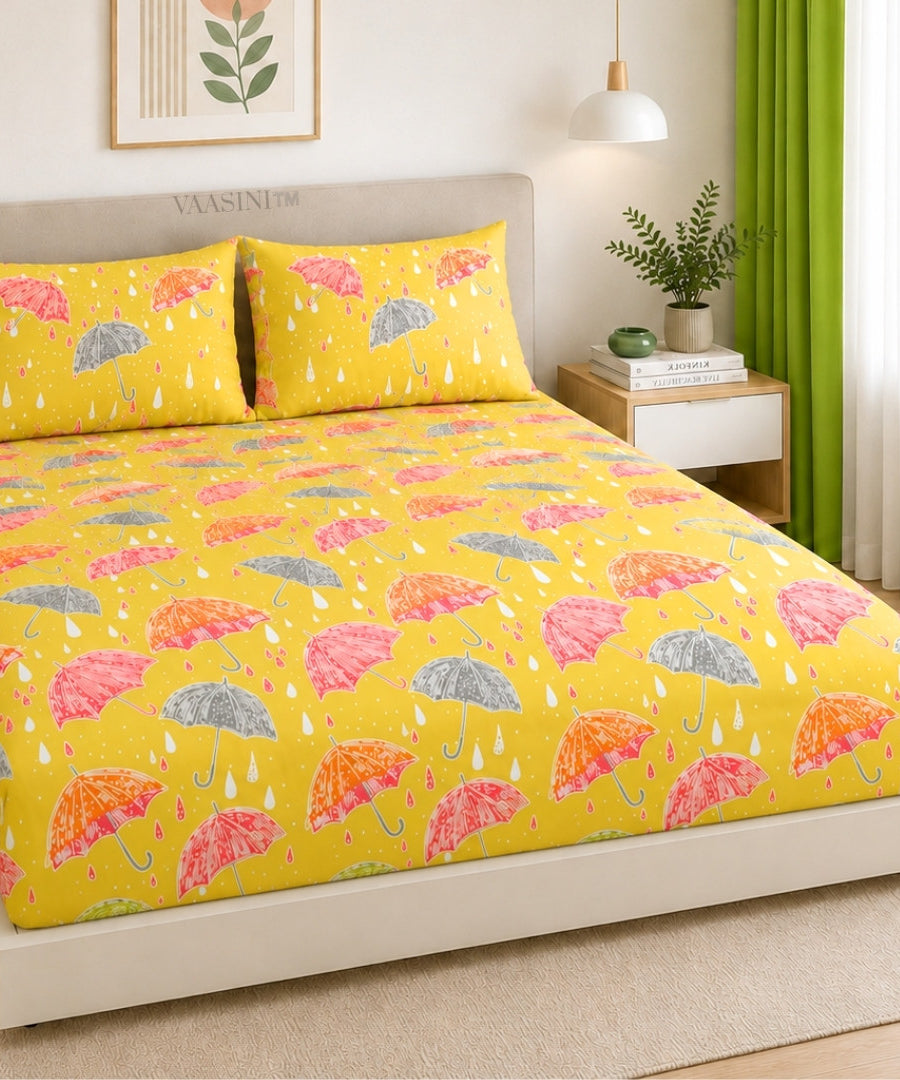 Monsoon Magic Umbrella Sunshine Yellow Bedsheet