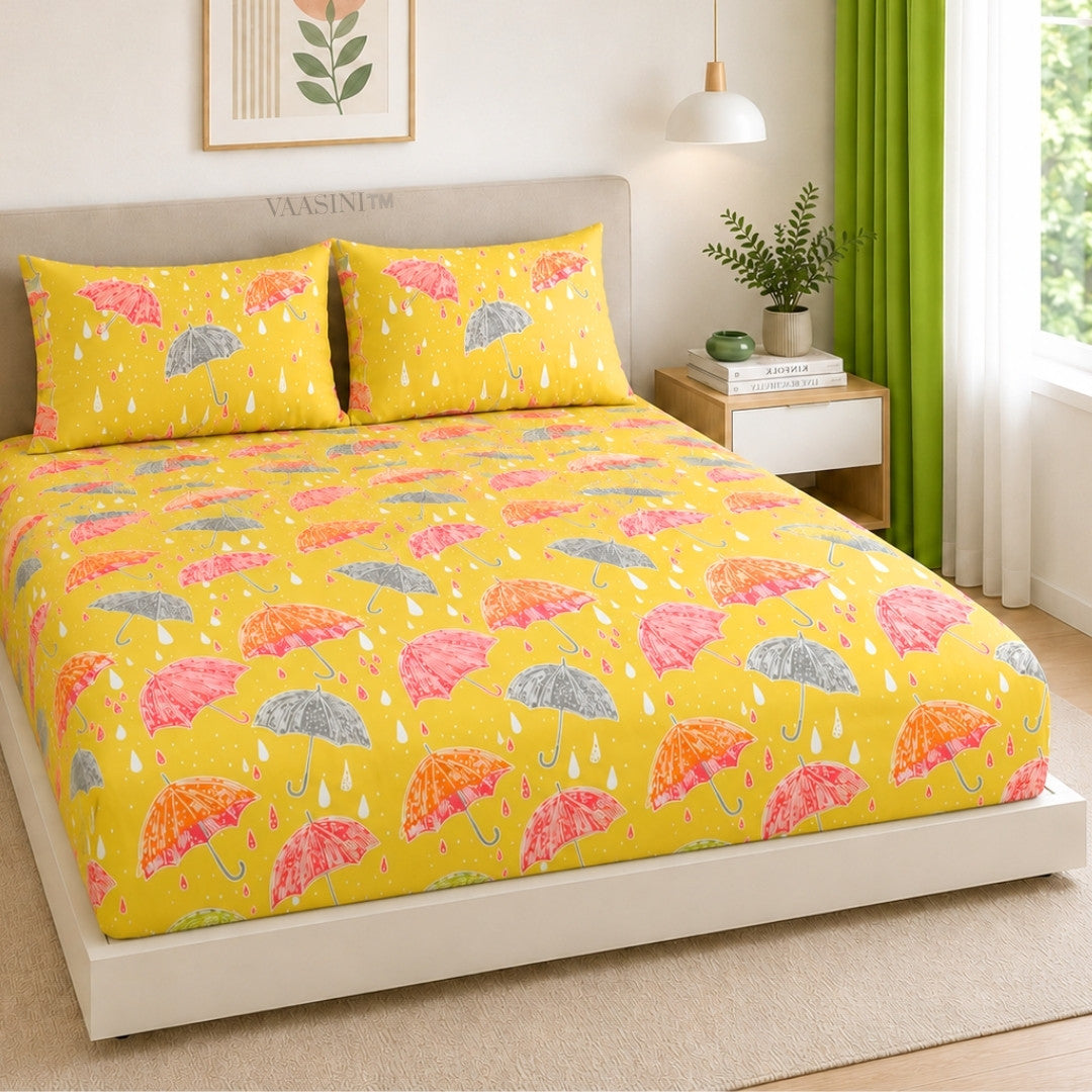 Monsoon Magic Umbrella Sunshine Yellow Bedsheet