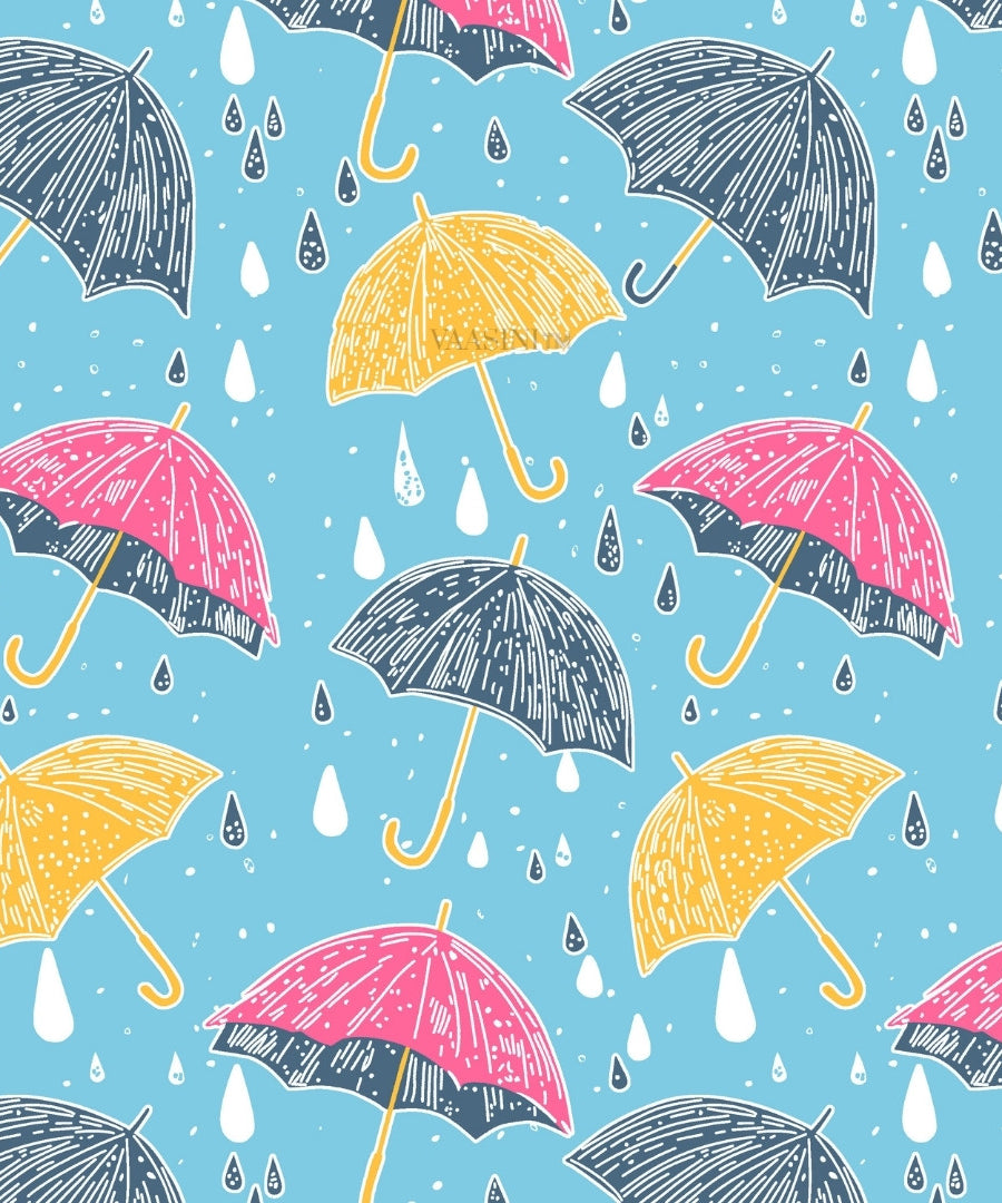 Monsoon Magic Umbrella Sky Blue Bedsheet
