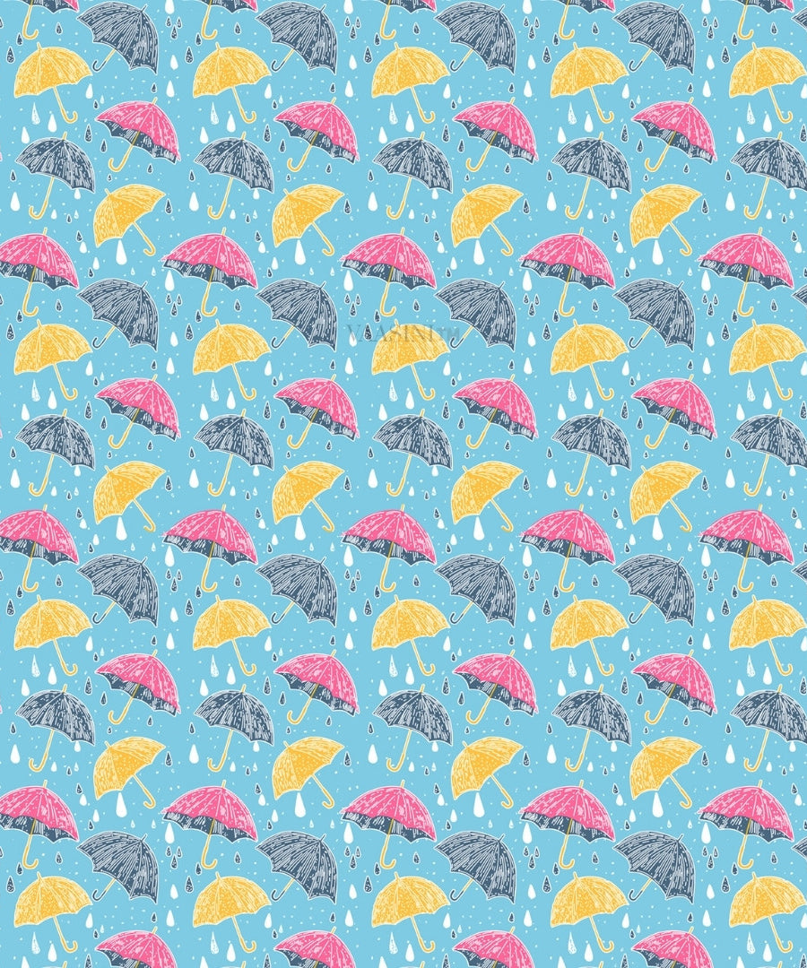 Monsoon Magic Umbrella Sky Blue Bedsheet
