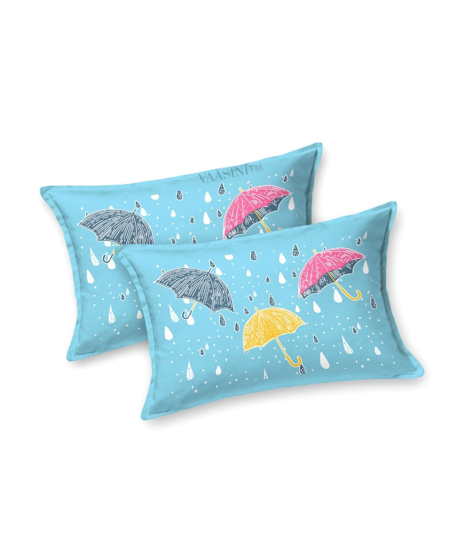 Monsoon Magic Umbrella Sky Blue Bedsheet