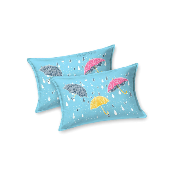 Monsoon Magic Umbrella Sky Blue Bedsheet