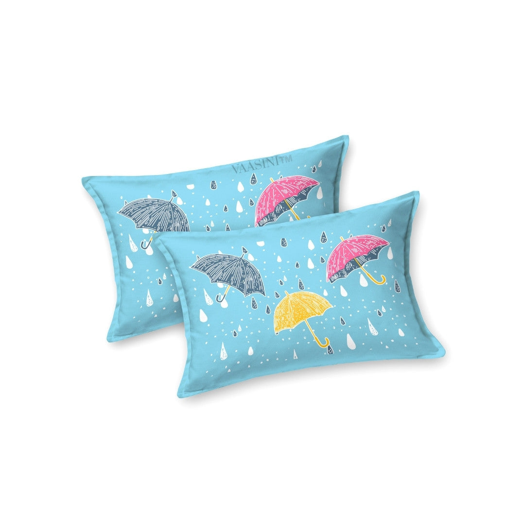 Monsoon Magic Umbrella Sky Blue Bedsheet