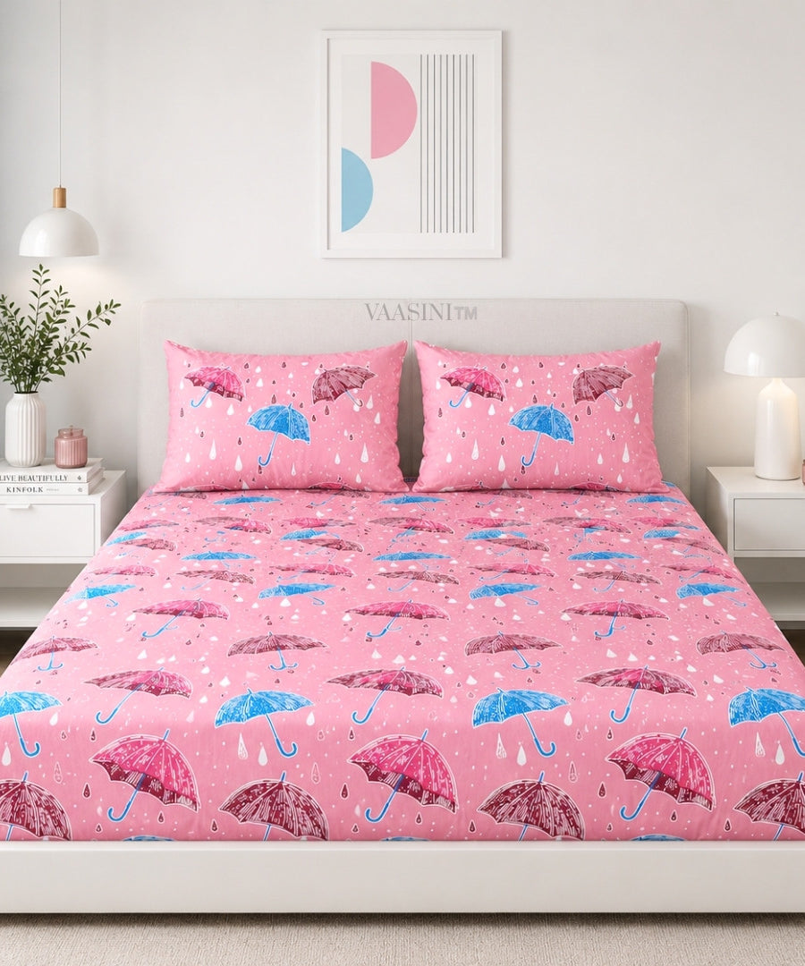 Monsoon Magic Umbrella Candy Pink Bedsheet