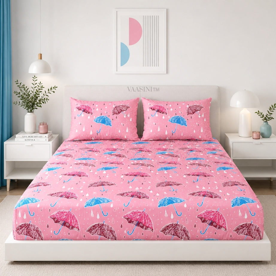 Monsoon Magic Umbrella Candy Pink Bedsheet