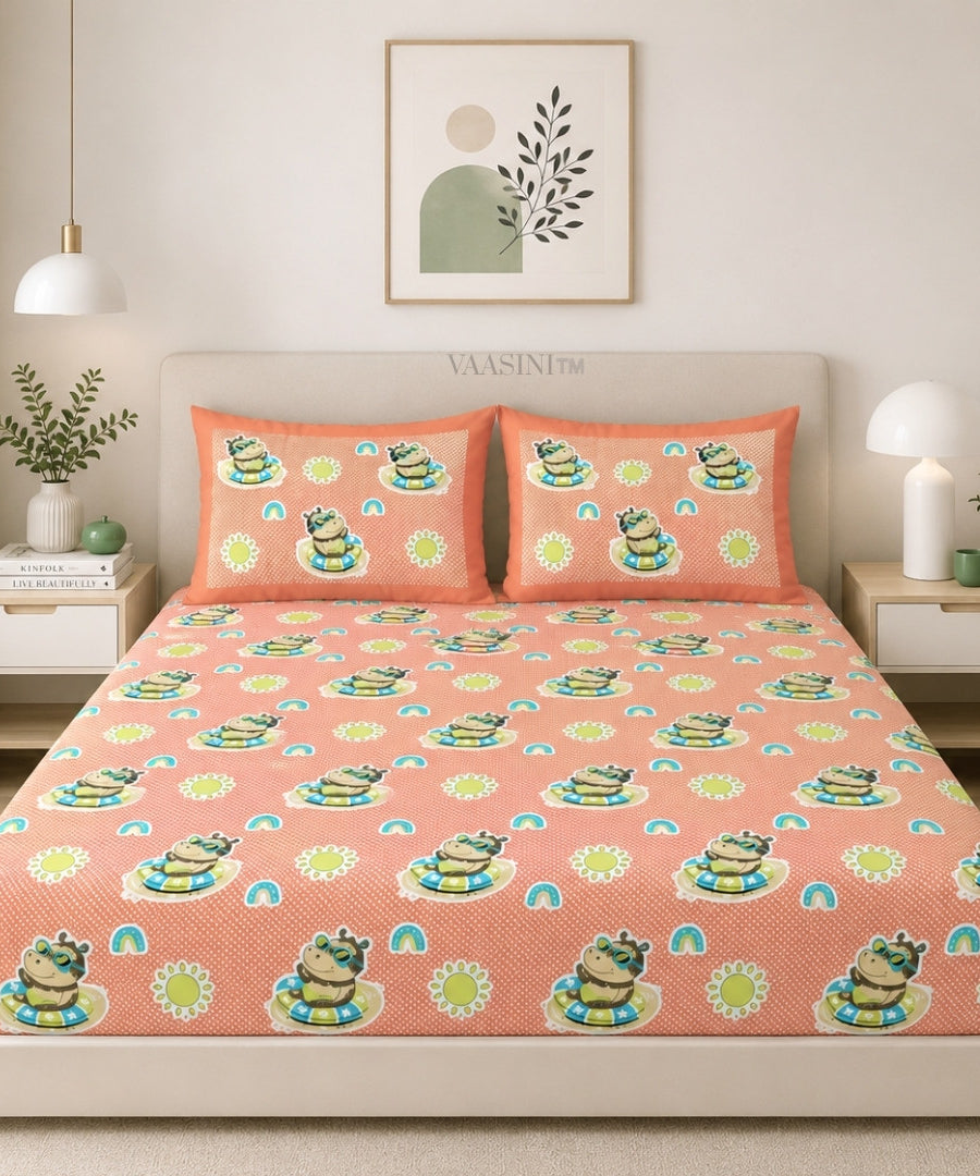 Summer Hippo Tangerine Orange Kids Bedsheet