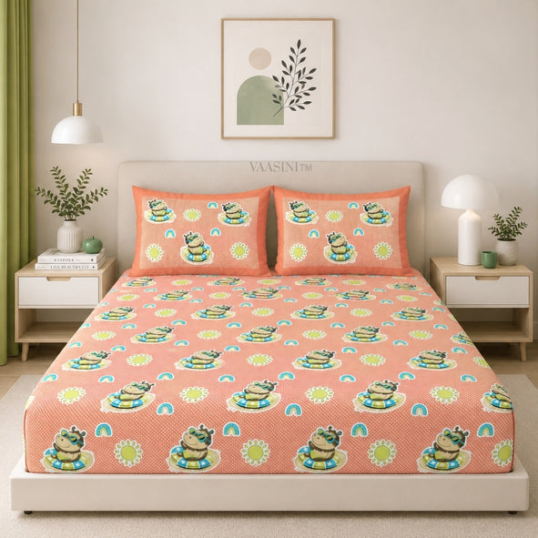 Summer Hippo Tangerine Orange Kids Bedsheet