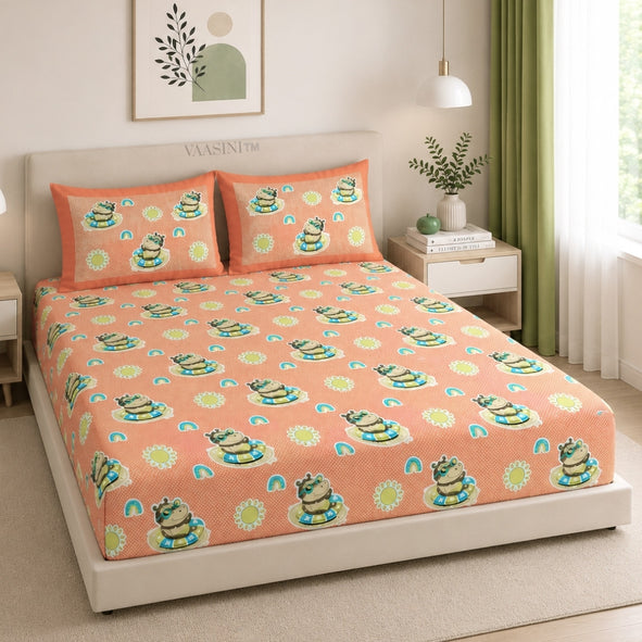 Summer Hippo Tangerine Orange Kids Bedsheet