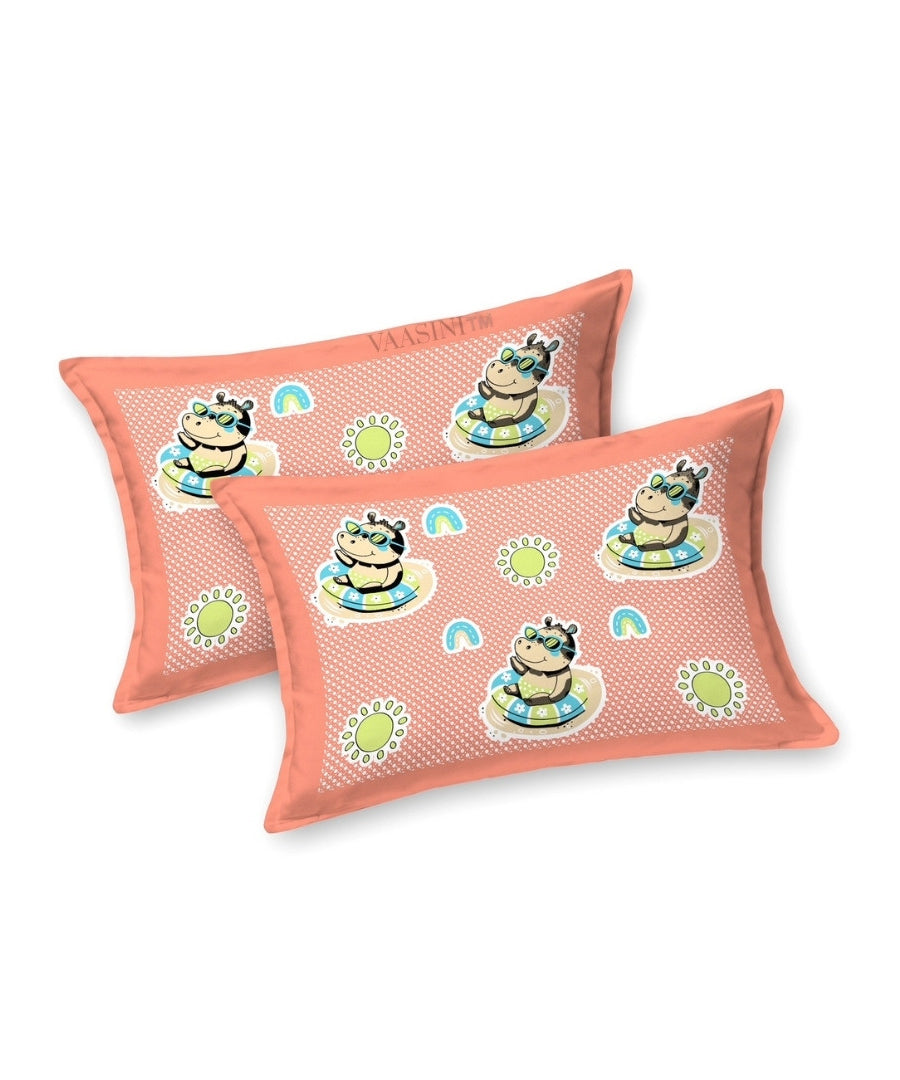 Summer Hippo Tangerine Orange Kids Bedsheet