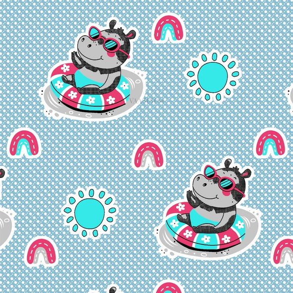 Summer Hippo Powder Blue Kids Bedsheet