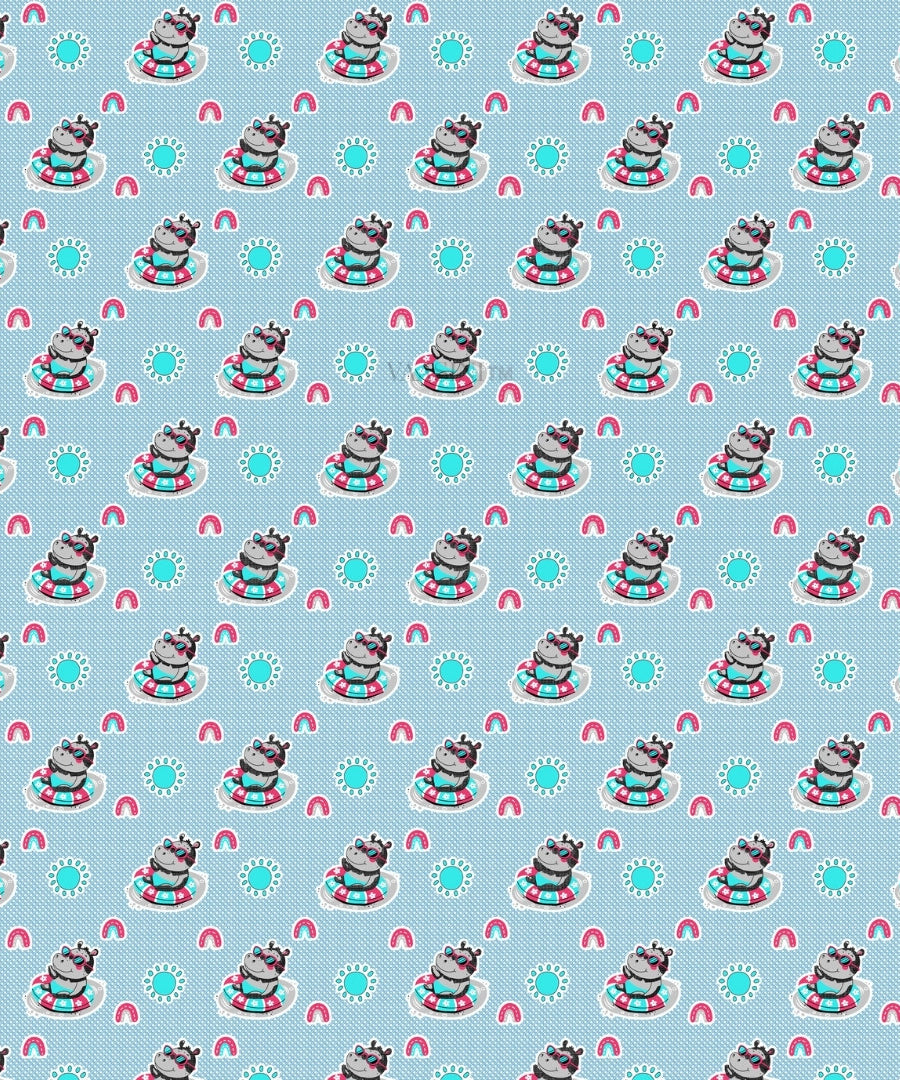 Summer Hippo Powder Blue Kids Bedsheet