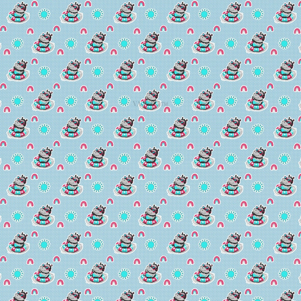 Summer Hippo Powder Blue Kids Bedsheet