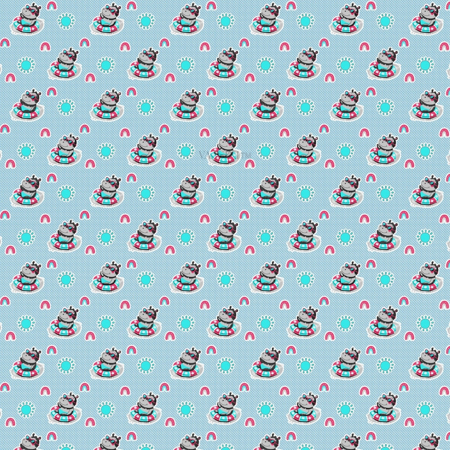 Summer Hippo Powder Blue Kids Bedsheet