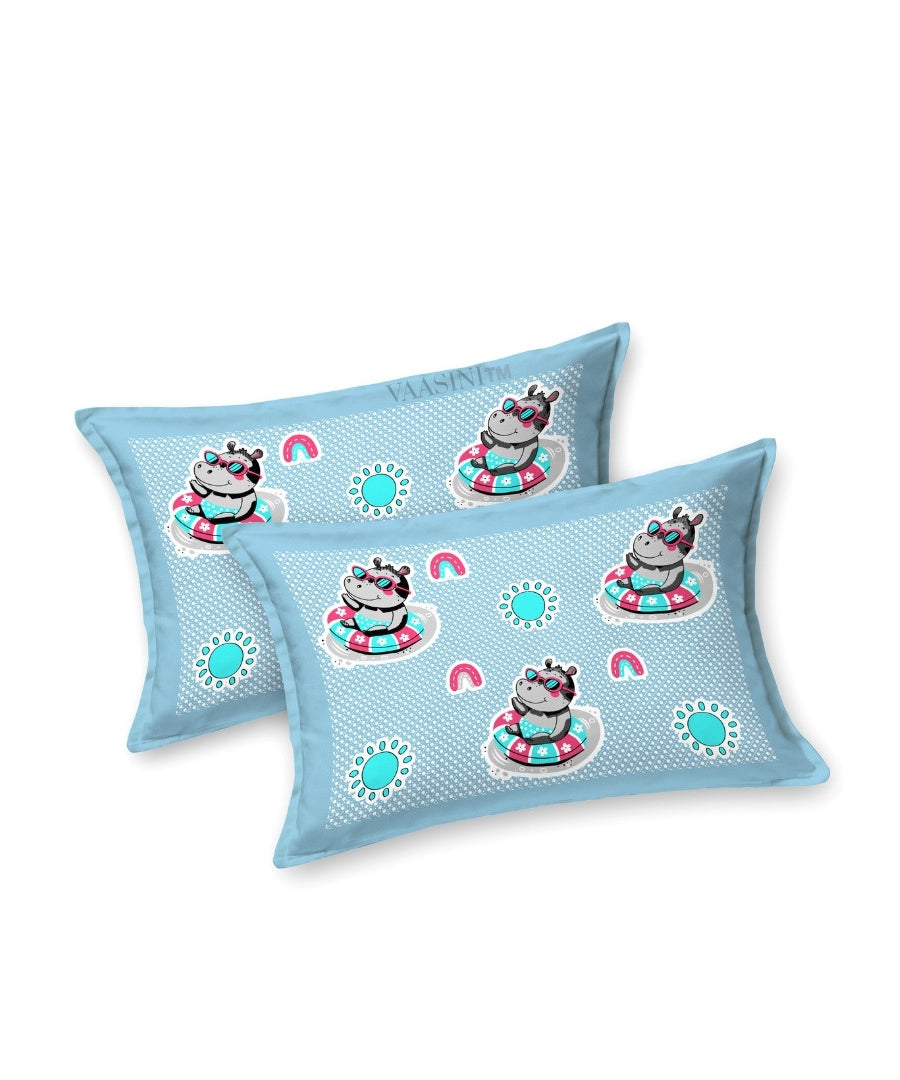 Summer Hippo Powder Blue Kids Bedsheet
