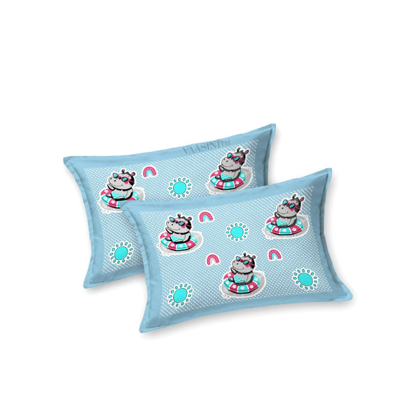 Summer Hippo Powder Blue Kids Bedsheet