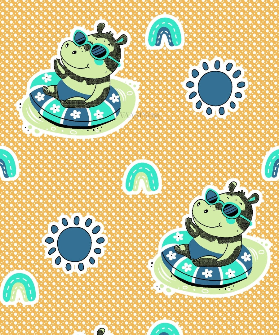 Summer Hippo Mustard Yellow Kids Bedsheet