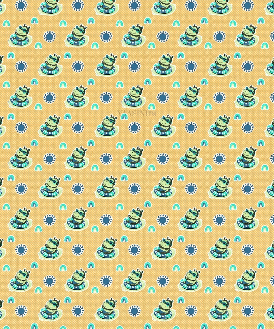 Summer Hippo Mustard Yellow Kids Bedsheet