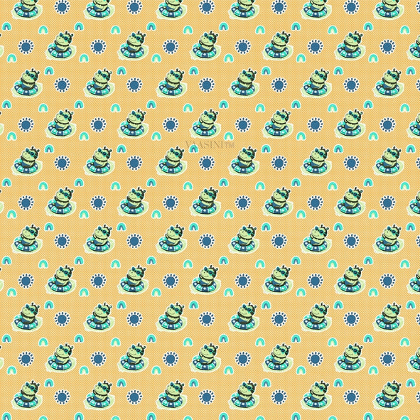 Summer Hippo Mustard Yellow Kids Bedsheet
