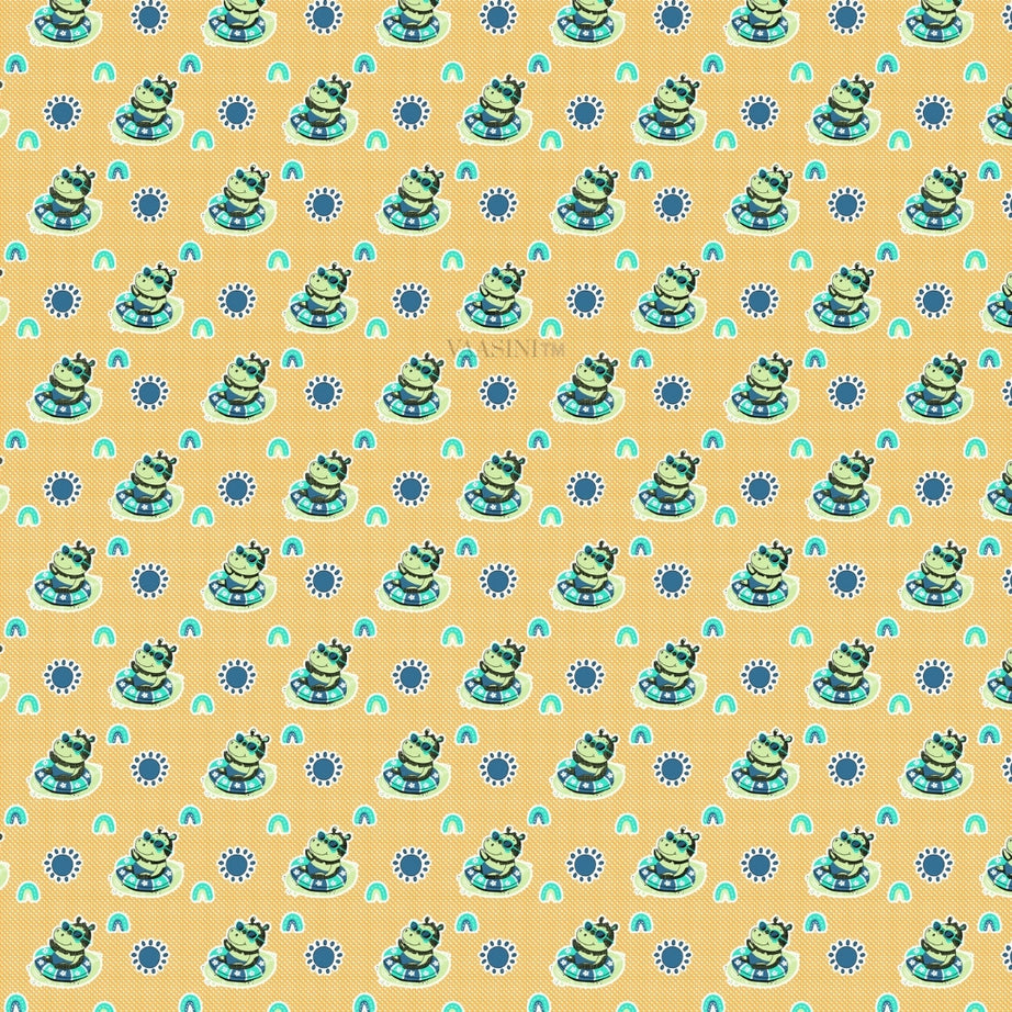 Summer Hippo Mustard Yellow Kids Bedsheet