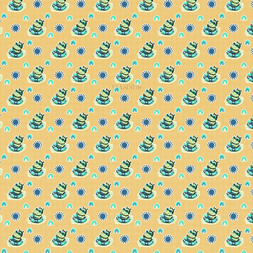 Summer Hippo Mustard Yellow Kids Bedsheet