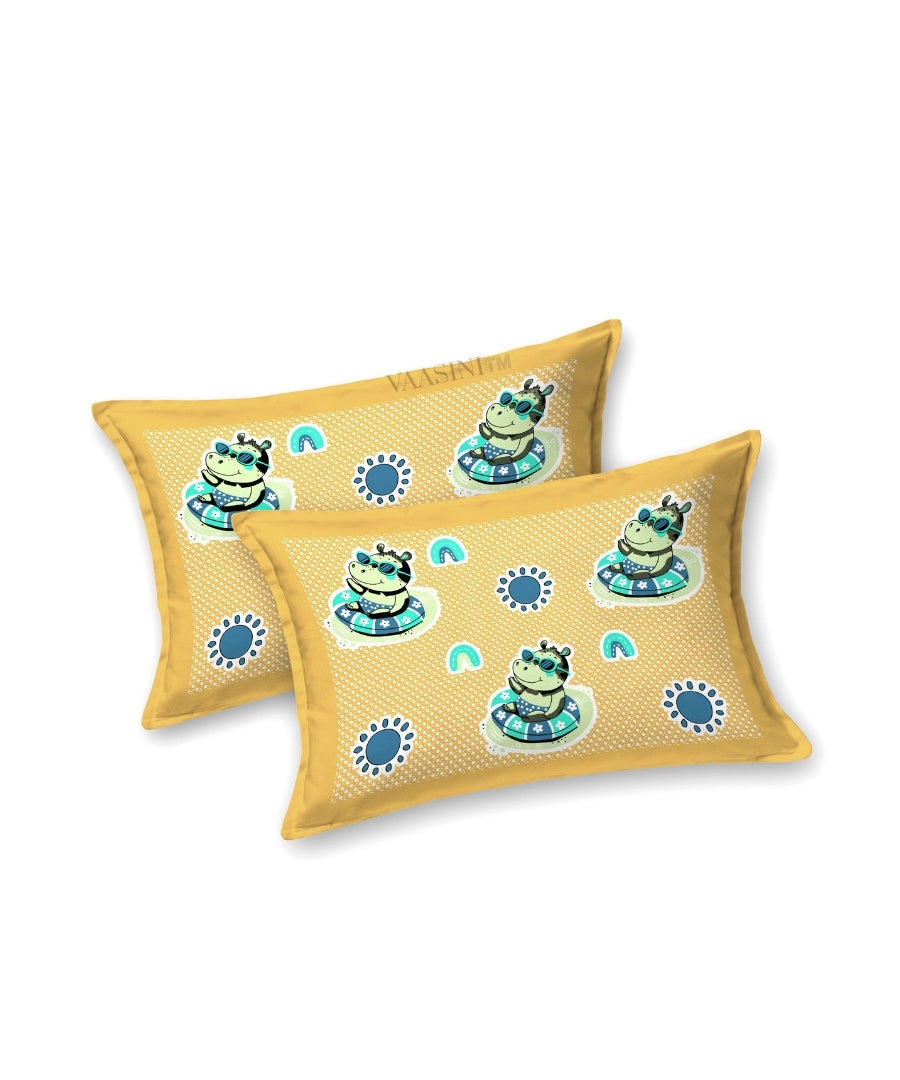 Summer Hippo Mustard Yellow Kids Bedsheet