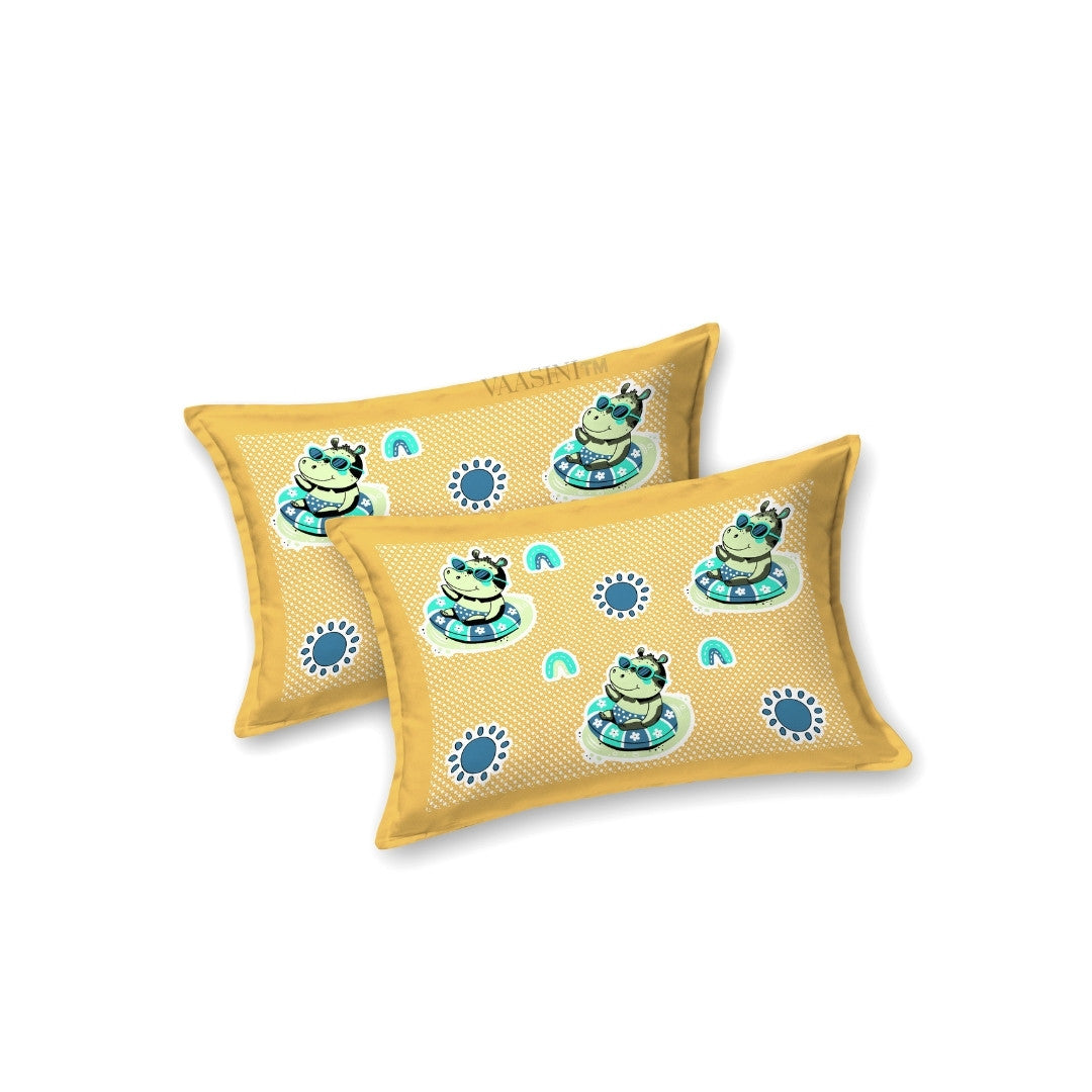 Summer Hippo Mustard Yellow Kids Bedsheet
