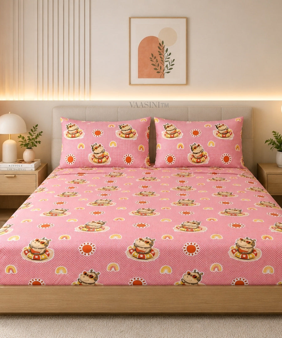 Summer Hippo Bubblegum Pink Kids Bedsheet