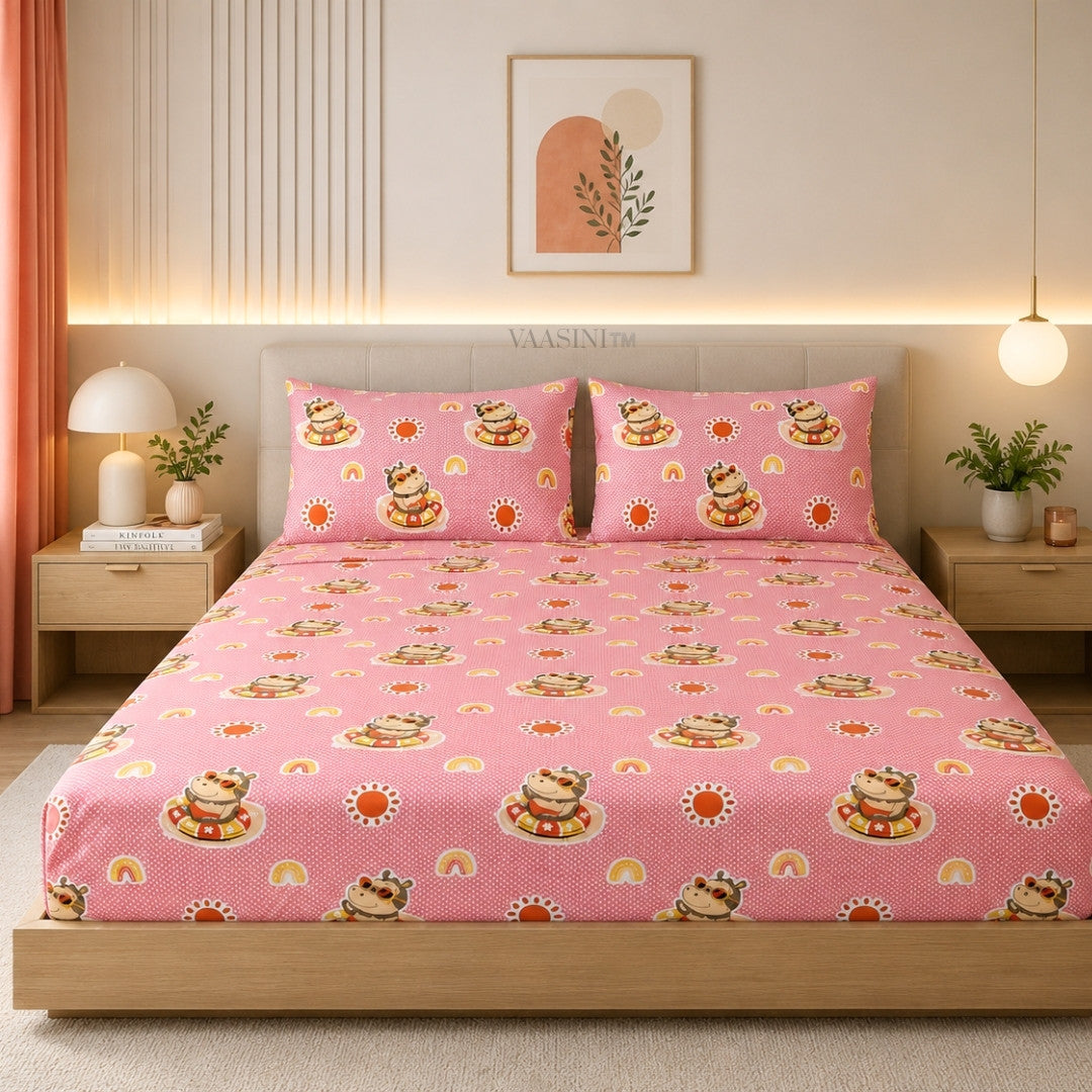 Summer Hippo Bubblegum Pink Kids Bedsheet