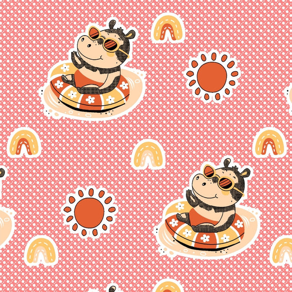 Summer Hippo Bubblegum Pink Kids Bedsheet