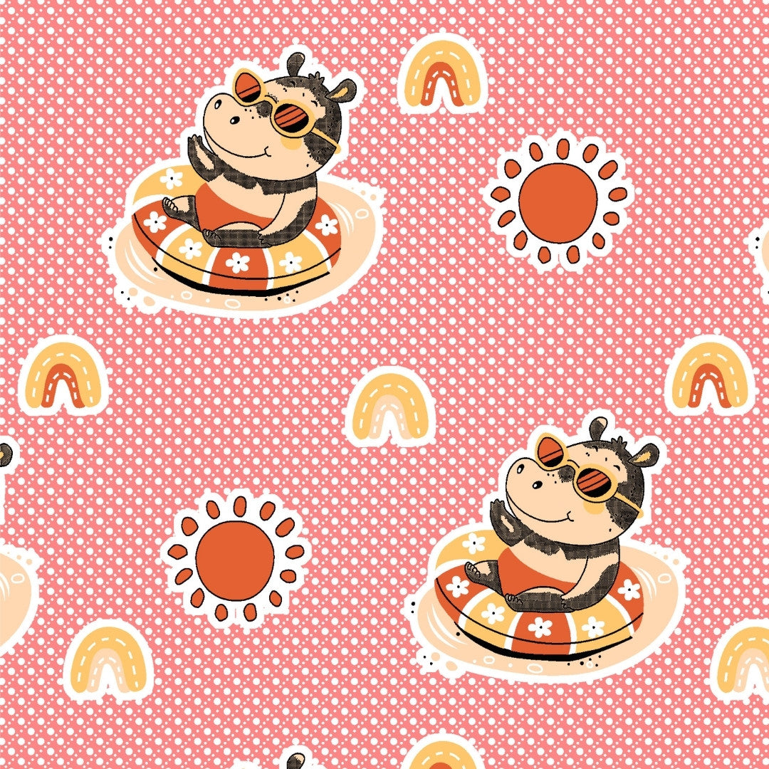Summer Hippo Bubblegum Pink Kids Bedsheet