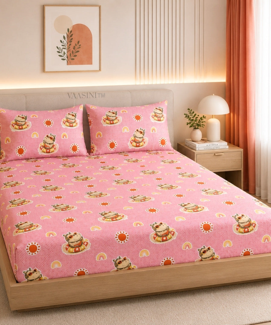 Summer Hippo Bubblegum Pink Kids Bedsheet
