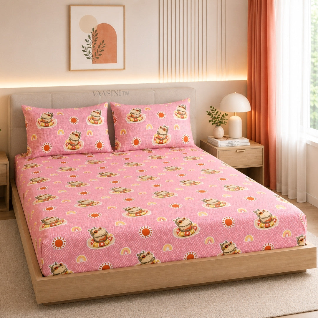 Summer Hippo Bubblegum Pink Kids Bedsheet