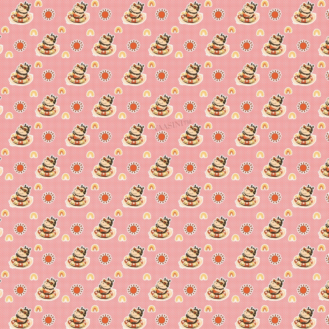Summer Hippo Bubblegum Pink Kids Bedsheet