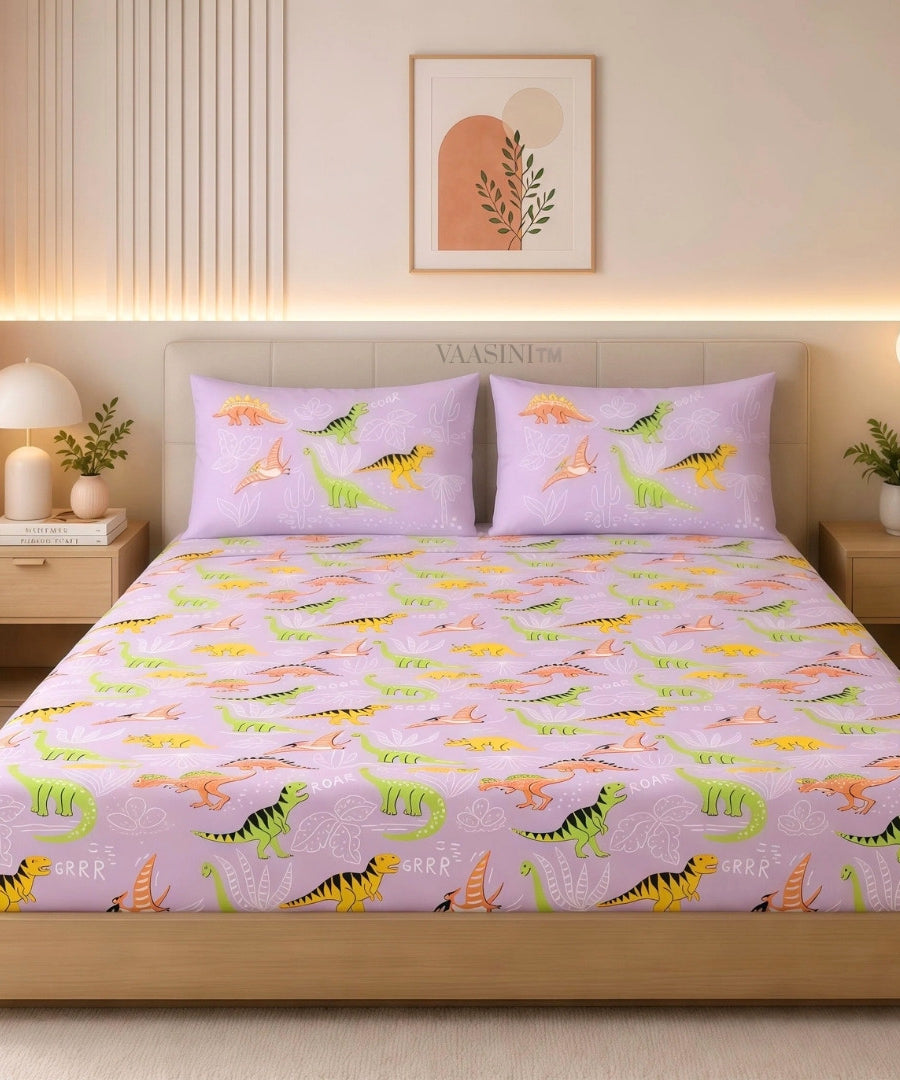 Dino Roar Pastel Lavender Kids Bedsheet