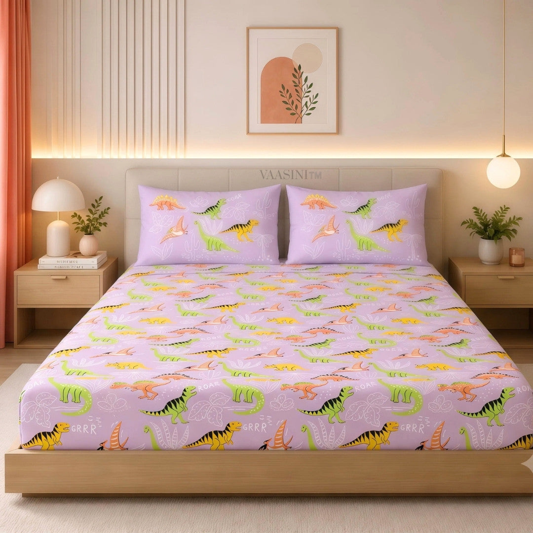 Dino Roar Pastel Lavender Kids Bedsheet