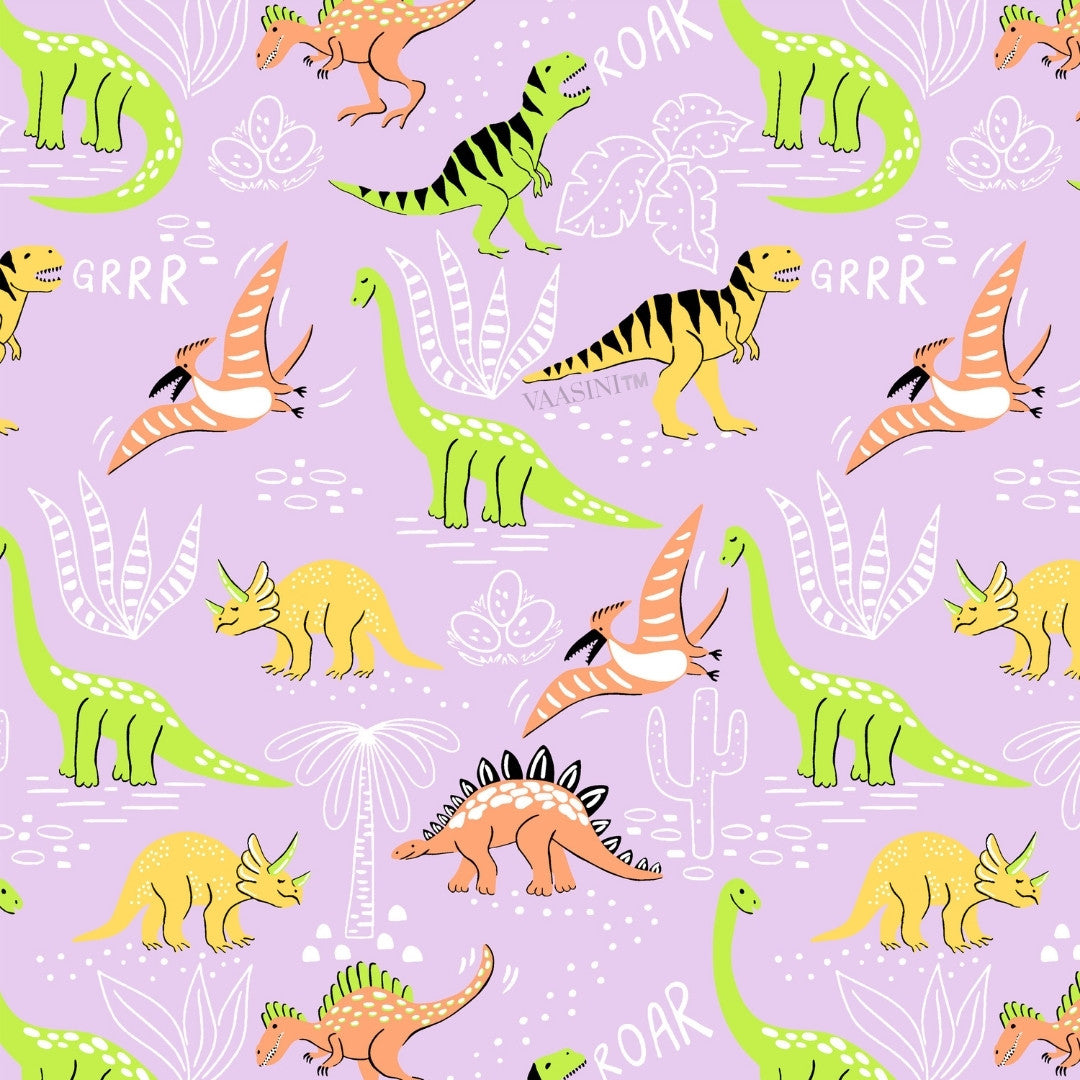 Dino Roar Pastel Lavender Kids Bedsheet