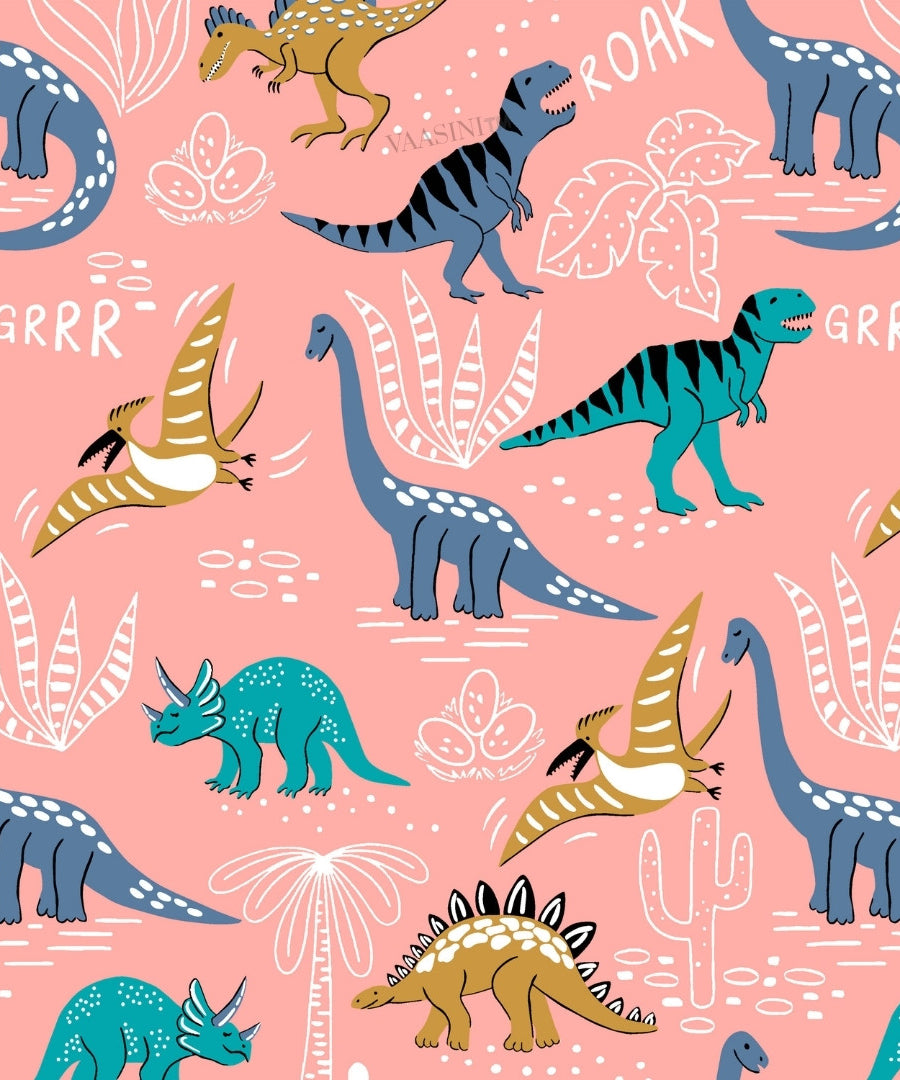 Dino Roar Coral Peach Kids Bedsheet