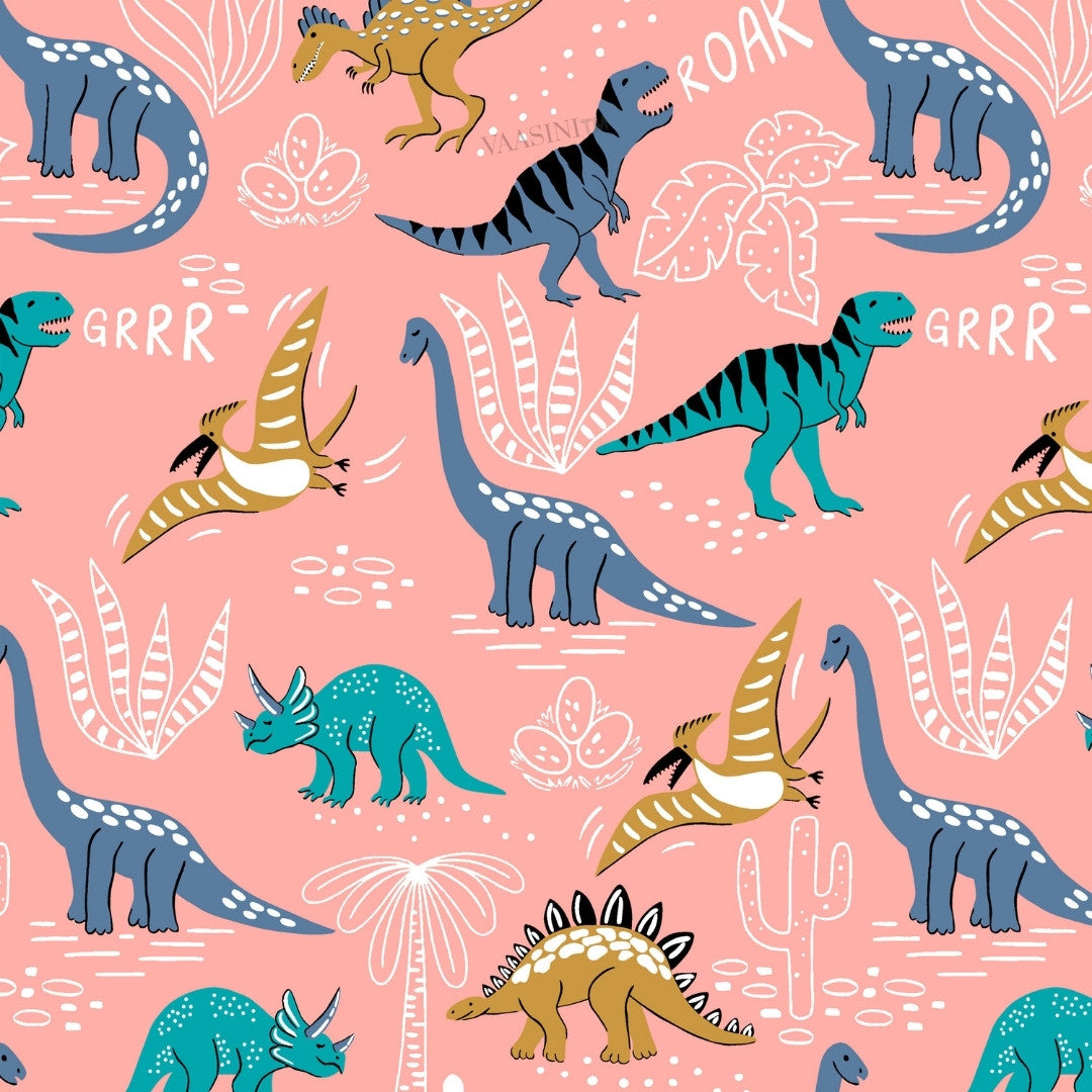 Dino Roar Coral Peach Kids Bedsheet