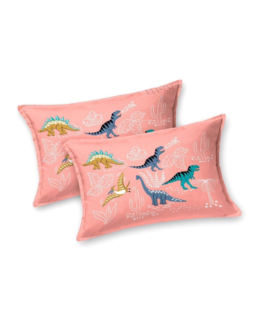 Dino Roar Coral Peach Kids Bedsheet